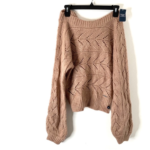 Abercrombie & Fitch Taupe Rose Eyelet Knit Baggy Sleeve Sweater NWT - Picture 3 of 11